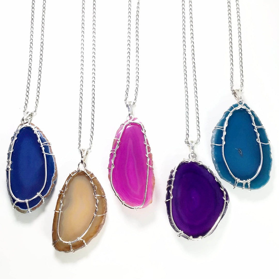 Tree of Life on Agate Slice Necklace - Silver Plated - Rocks and Gems Canada