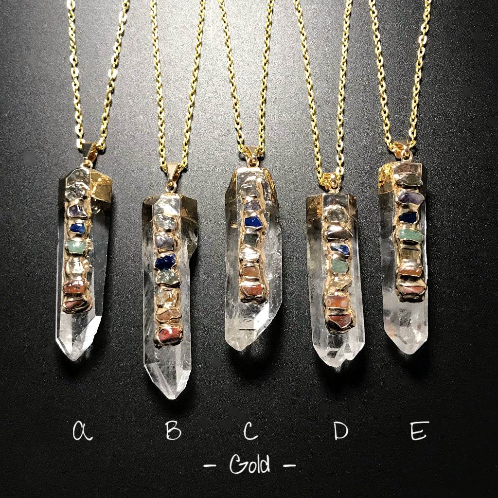 Quartz Point with Chakra Gemstones Necklace - Rocks and Gems Canada