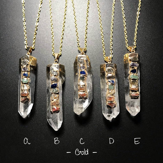 Quartz Point with Chakra Gemstones Necklace - Rocks and Gems Canada