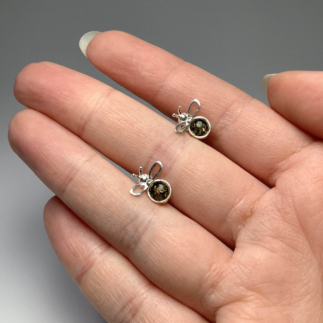 Green Amber Stud Earrings - Rocks and Gems Canada