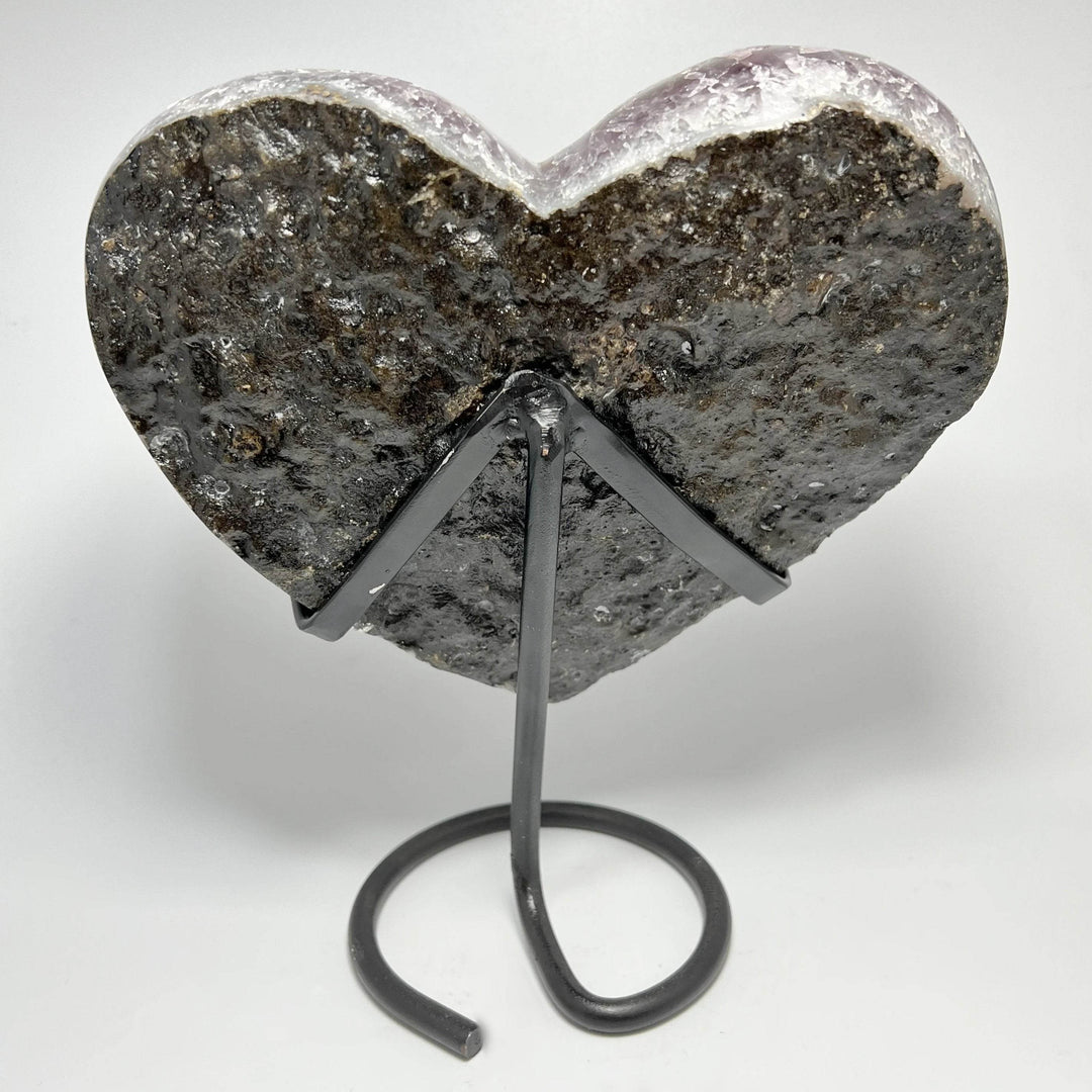 Large Amethyst Druze Cluster Heart On Stand - Rocks and Gems Canada