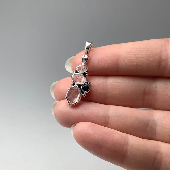 Herkimer Diamond and Black Onyx Pendant - Rocks and Gems Canada