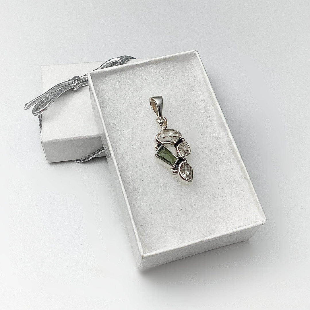 Moldavite and Herkimer Diamond Pendant - Rocks and Gems Canada