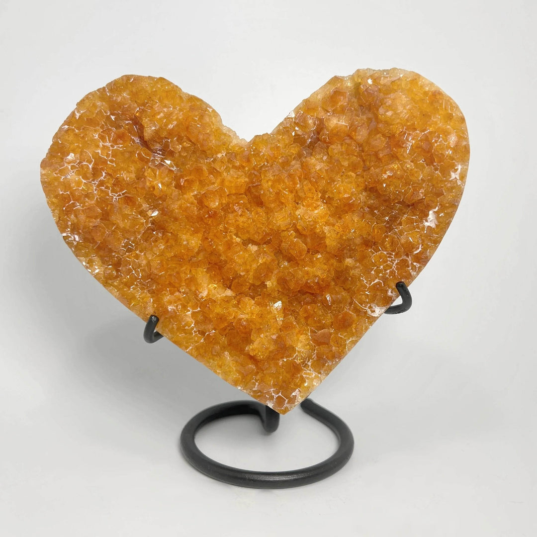 Citrine Druze Cluster Heart On Stand - Rocks and Gems Canada