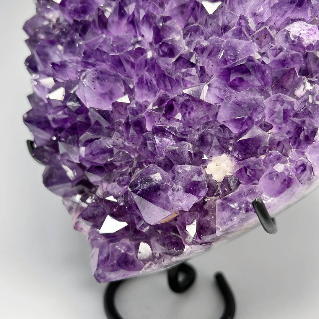 Large Amethyst Druze Cluster Heart On Stand - Rocks and Gems Canada