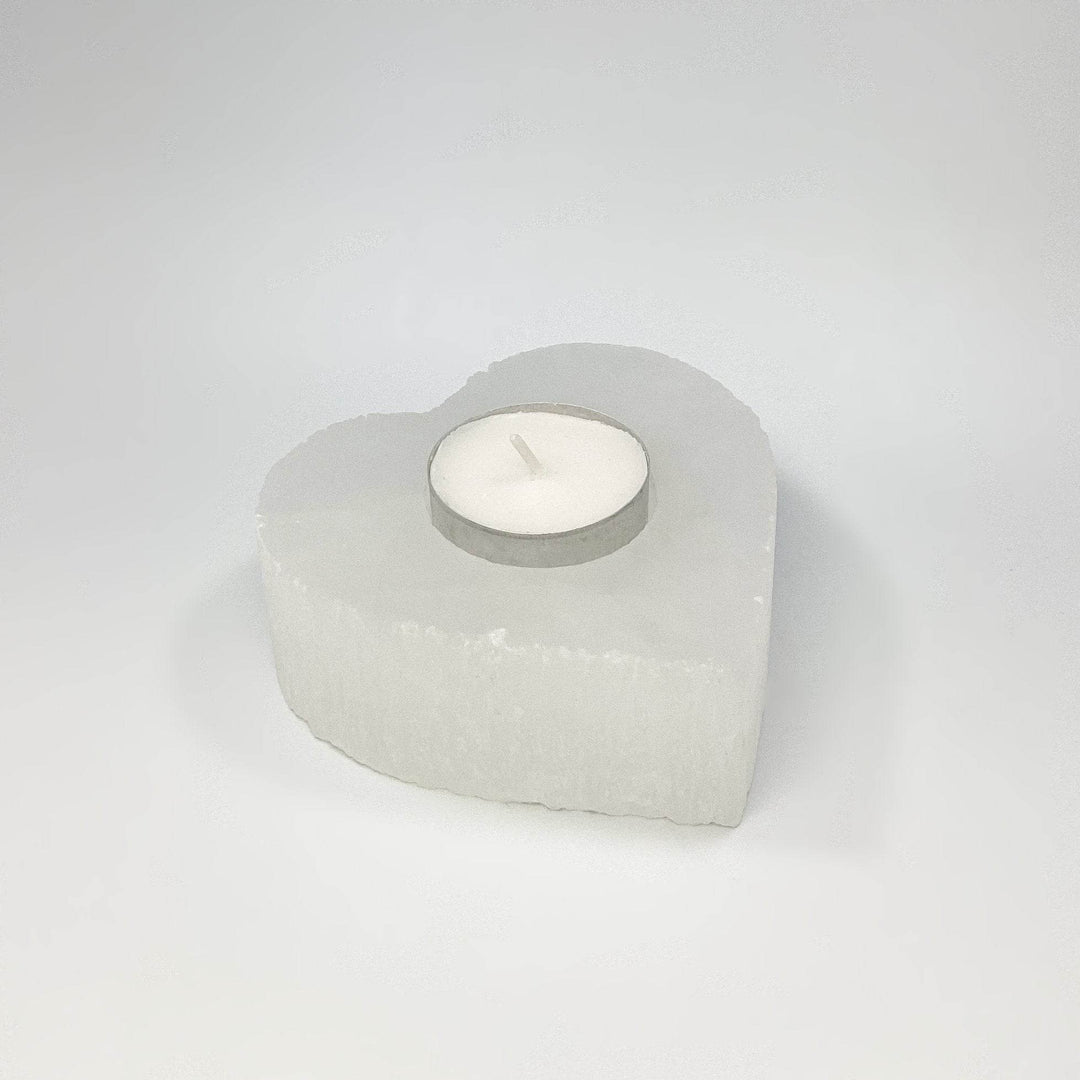 Selenite Heart Candle Holder - Rocks and Gems Canada