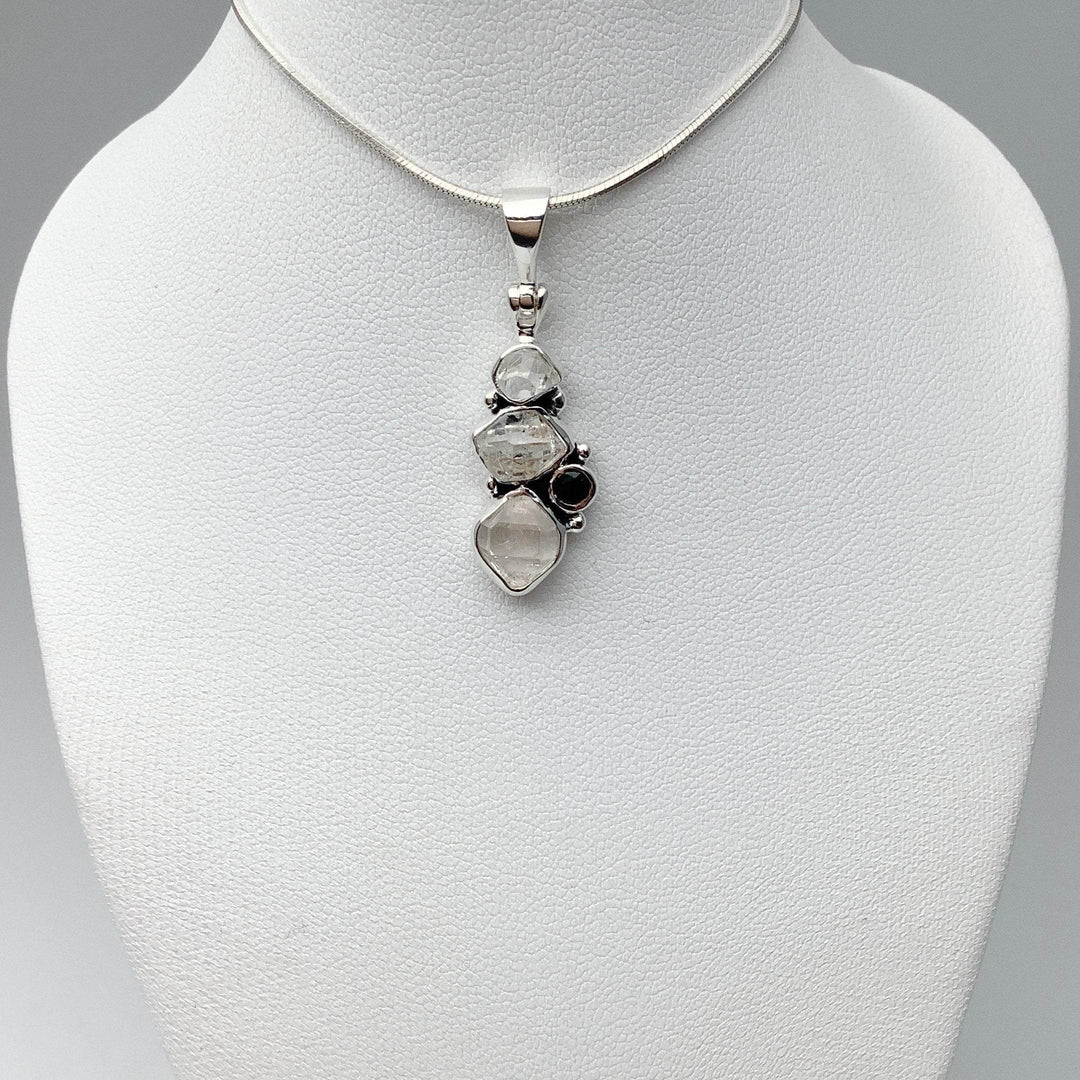 Herkimer Diamond and Black Onyx Pendant - Rocks and Gems Canada