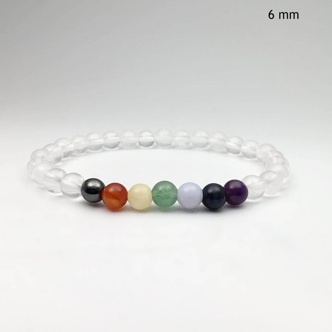 Milky Quartz Beaded Bracelet with Chakra Beads - Rocks and Gems Canada