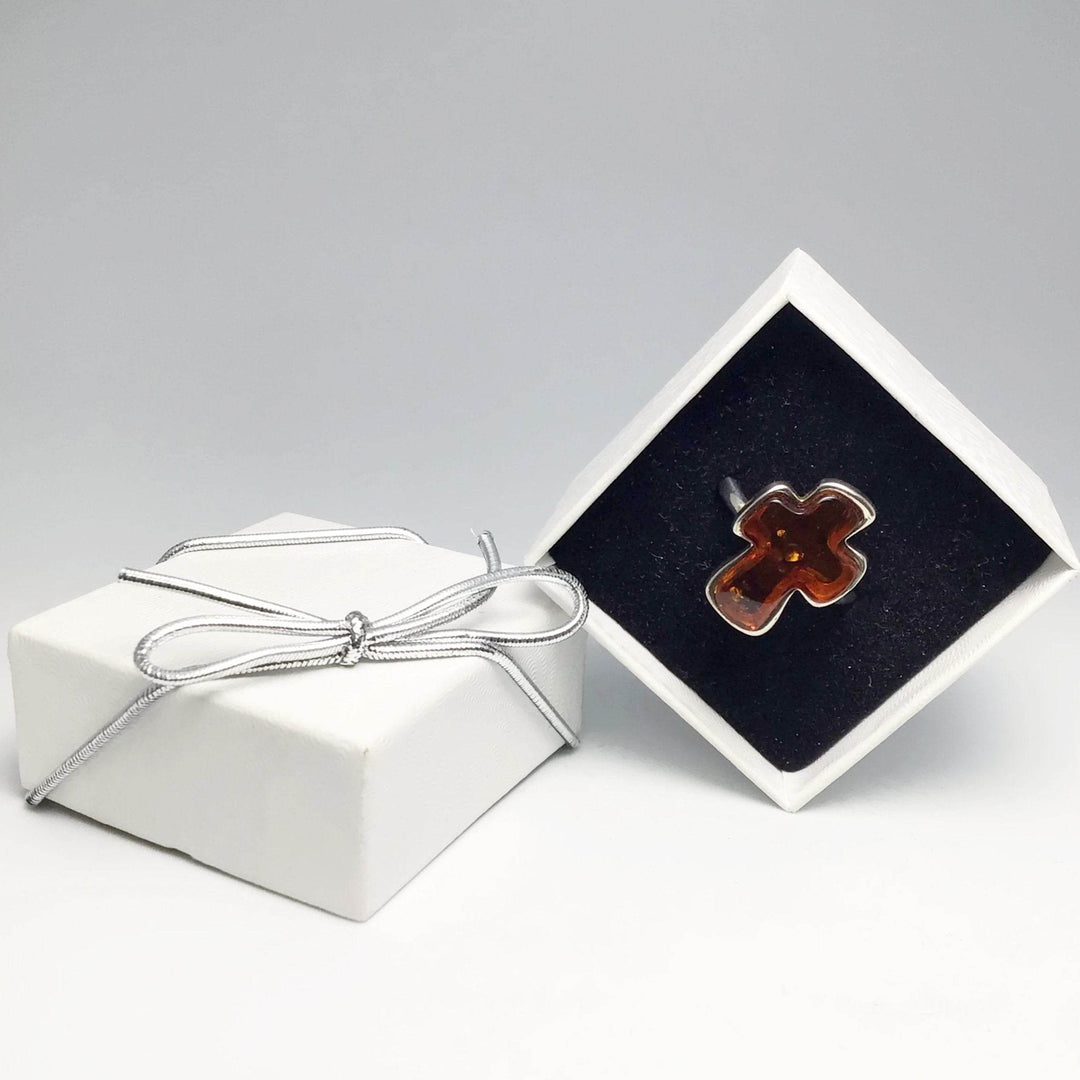 Cognac Amber Cross Ring - Rocks and Gems Canada