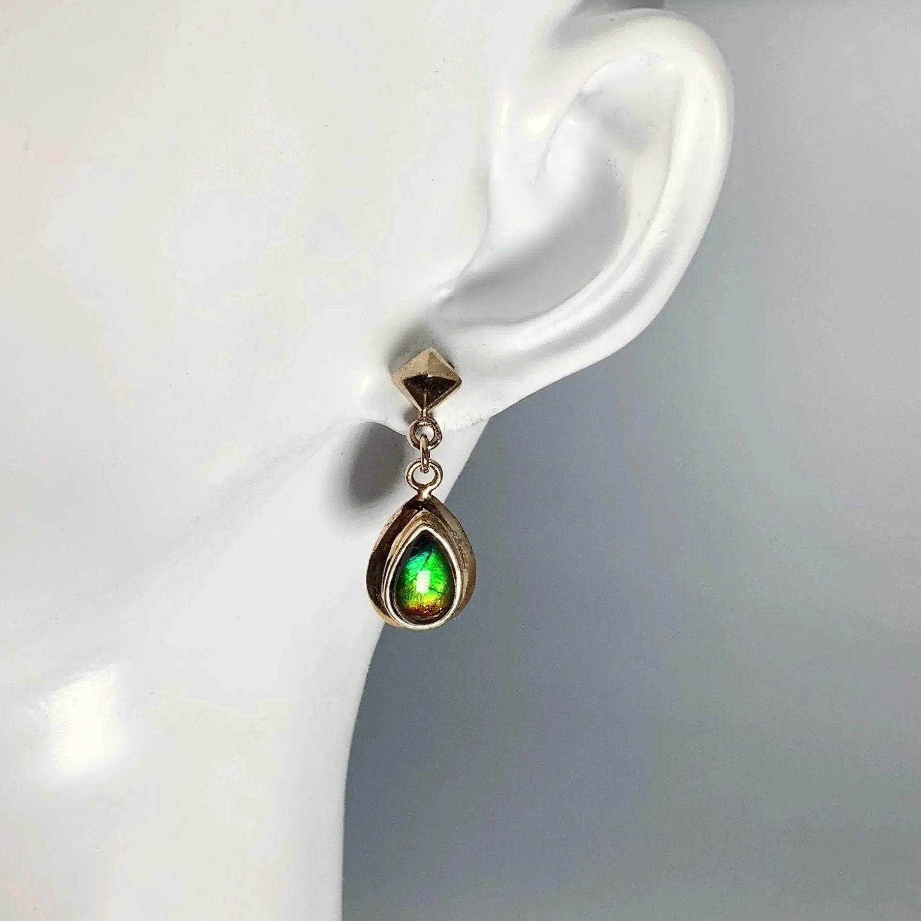 Alberta Ammolite 14K Gold Stud Earrings - Rocks and Gems Canada