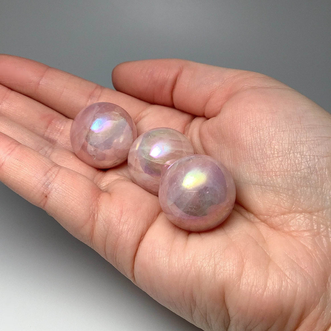 Mini Aura Rose Quartz Sphere - Rocks and Gems Canada