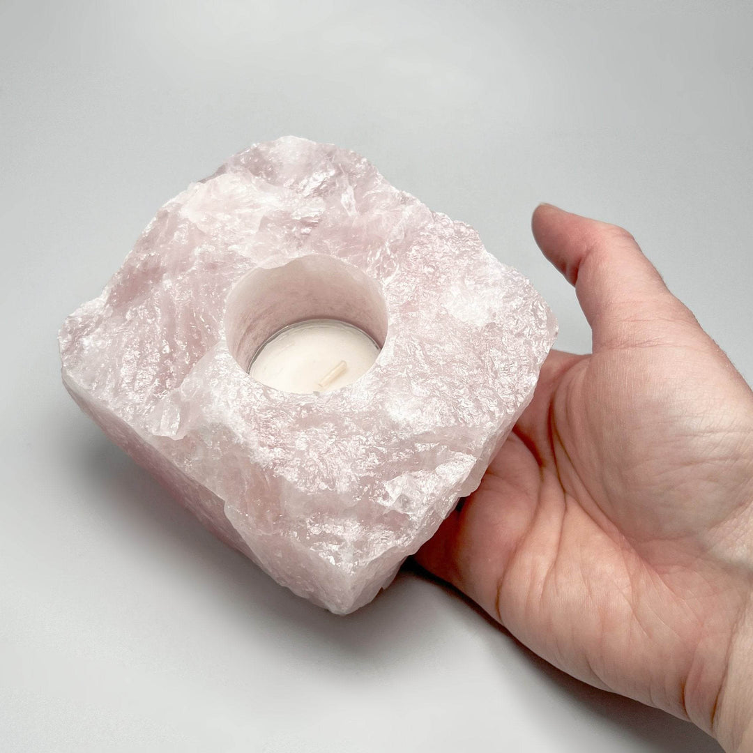 Raw Rose Quartz Candle Holder - Rocks and Gems Canada