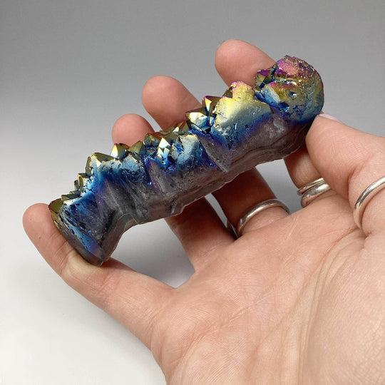 Rainbow Amethyst Druze Cluster Leaf Carving - Rocks and Gems Canada