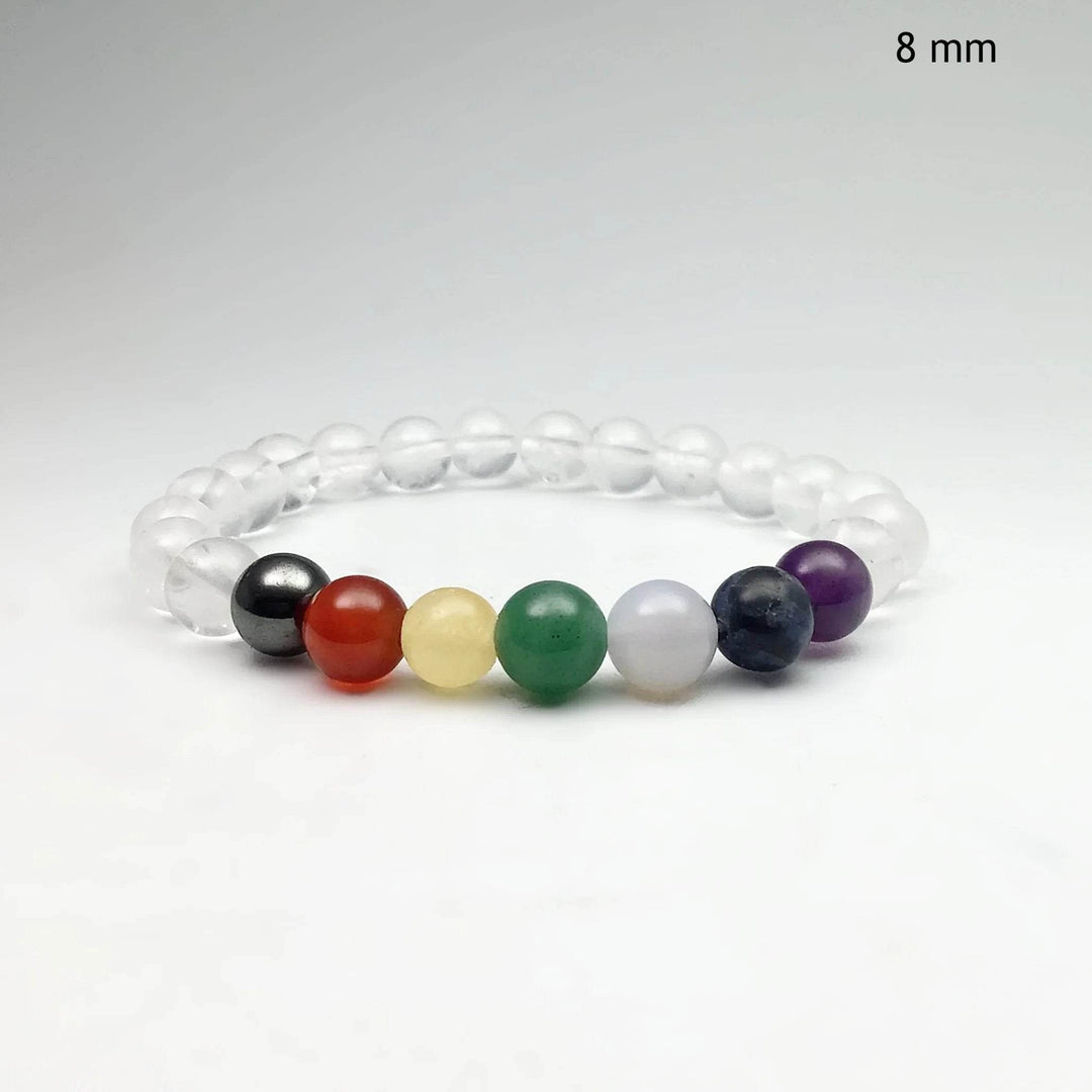 Milky Quartz Beaded Bracelet with Chakra Beads - Rocks and Gems Canada