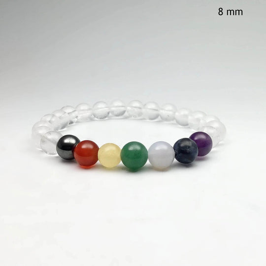 Milky Quartz Beaded Bracelet with Chakra Beads - Rocks and Gems Canada