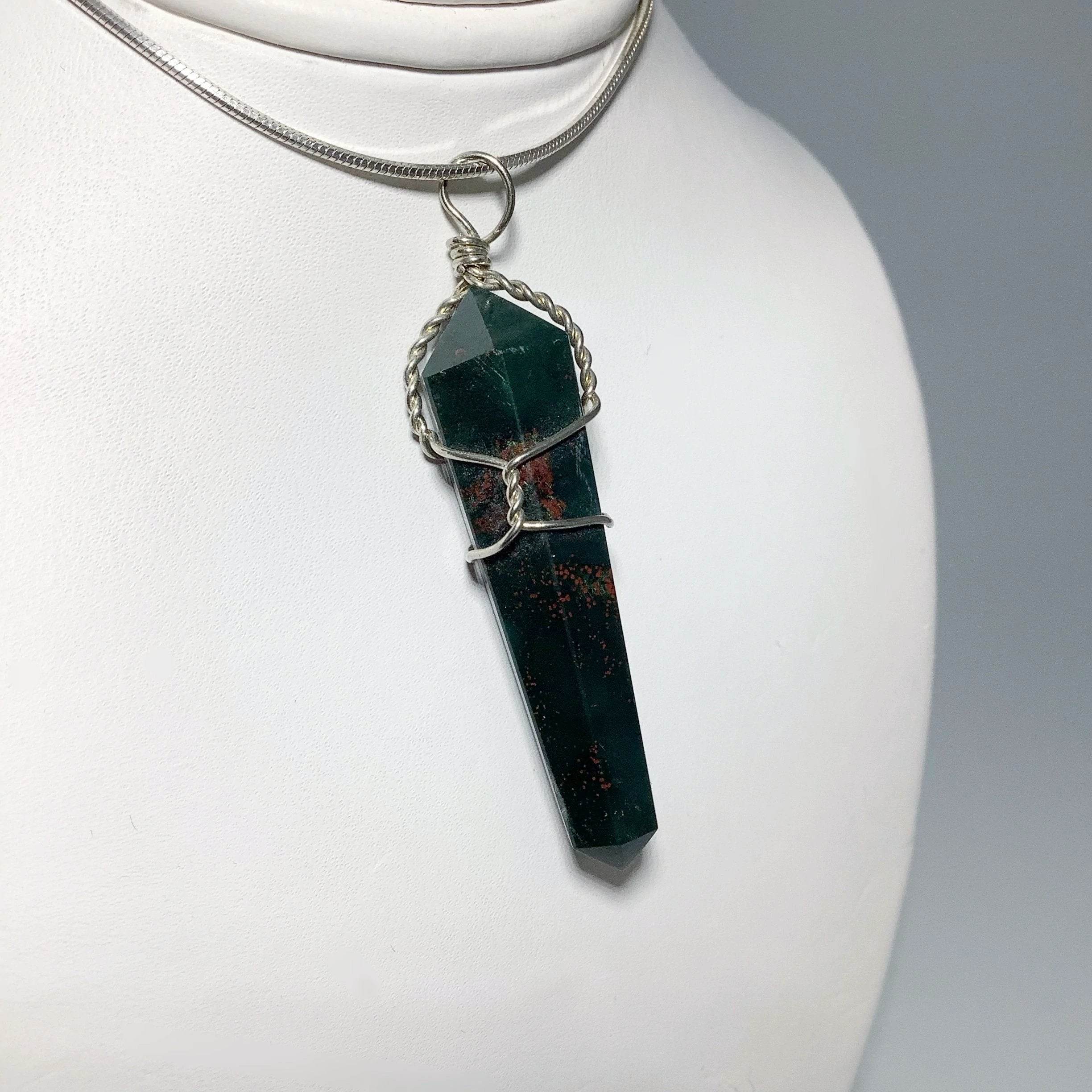 Wire Wrapped Bloodstone Pendant - Rocks and Gems Canada