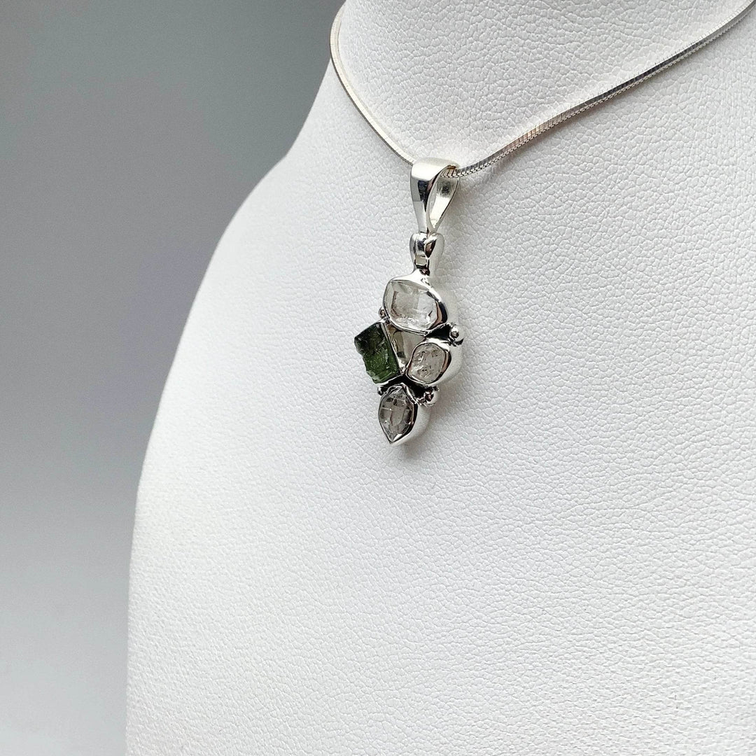 Moldavite and Herkimer Diamond Pendant - Rocks and Gems Canada