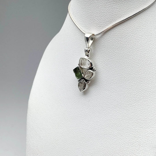 Moldavite and Herkimer Diamond Pendant - Rocks and Gems Canada