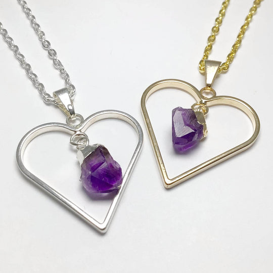 Heart Necklace with Amethyst - Rocks and Gems Canada