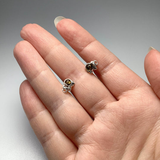 Green Amber Elephant Stud Earrings - Rocks and Gems Canada