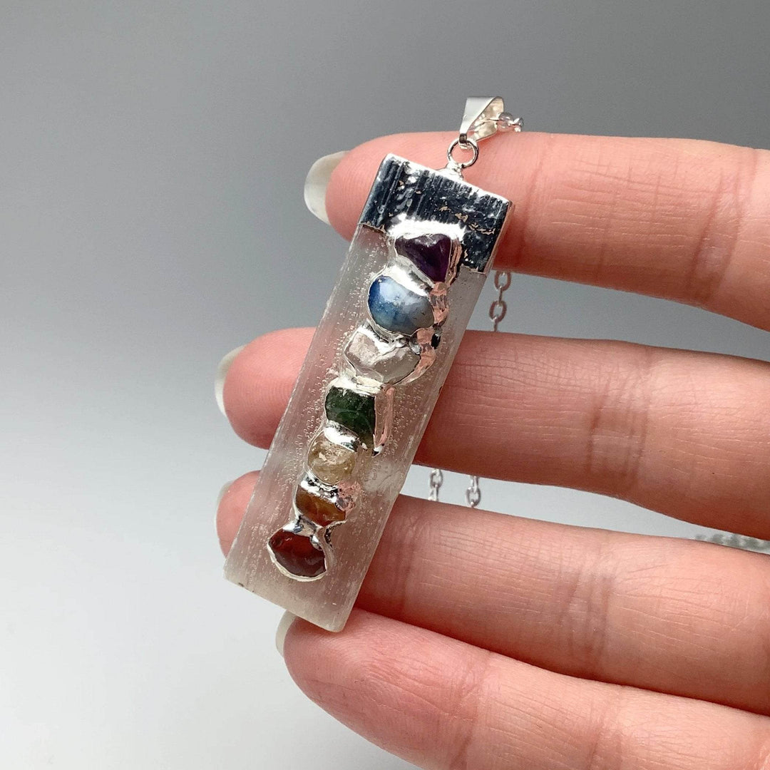 Selenite and Chakra Stone Necklace - Rocks and Gems Canada