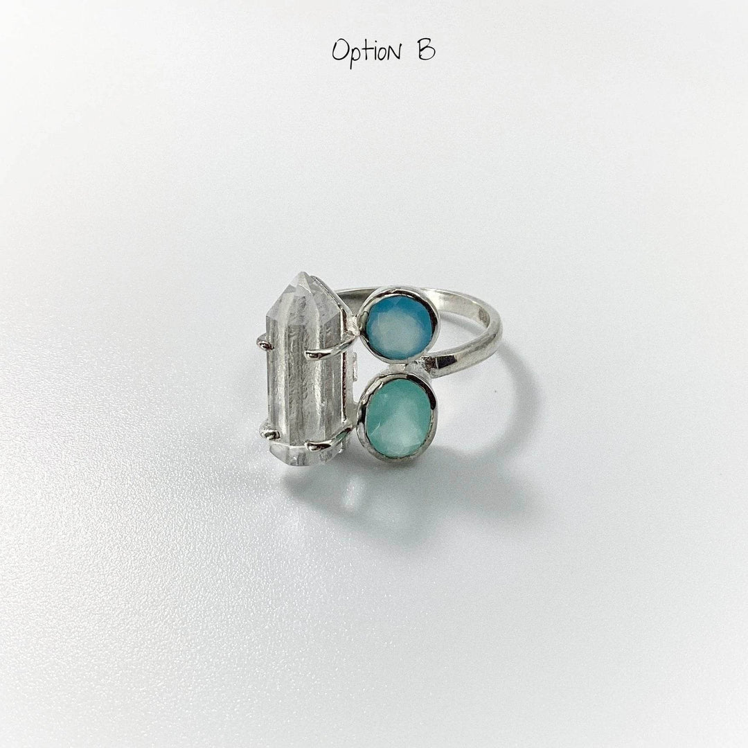 Quartz Point, Green Chalcedony and Blue Chalcedony Ring - Rocks and Gems Canada