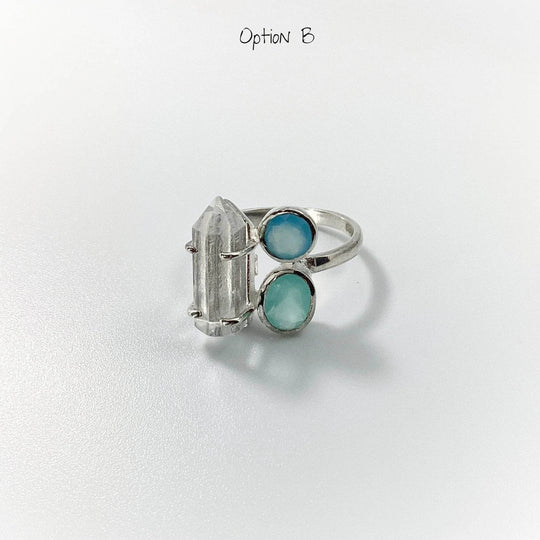 Quartz Point, Green Chalcedony and Blue Chalcedony Ring - Rocks and Gems Canada