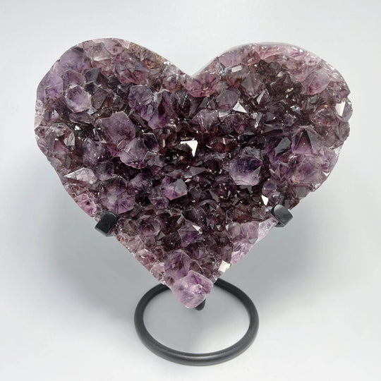 Large Amethyst Druze Cluster Heart On Stand - Rocks and Gems Canada