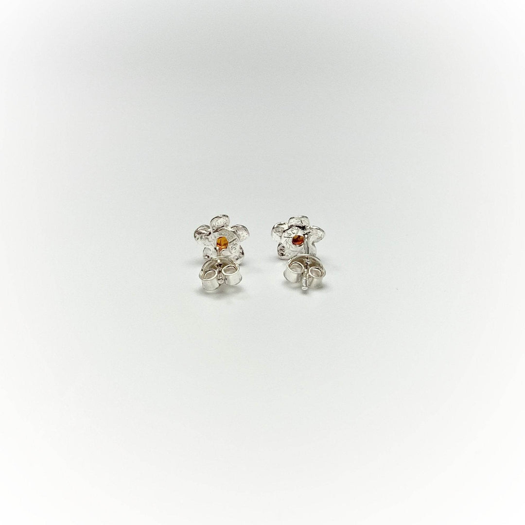 Cognac Amber Flower Stud Earrings - Rocks and Gems Canada