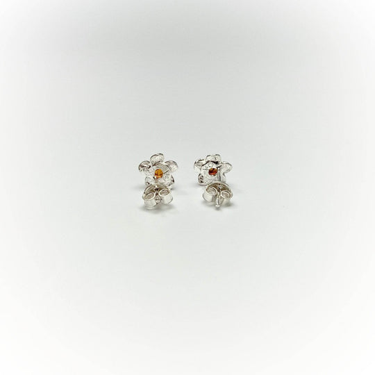 Cognac Amber Flower Stud Earrings - Rocks and Gems Canada