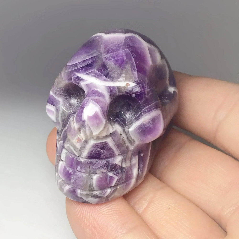 Carved Chevron Amethyst Crystal Skull - Rocks and Gems Canada