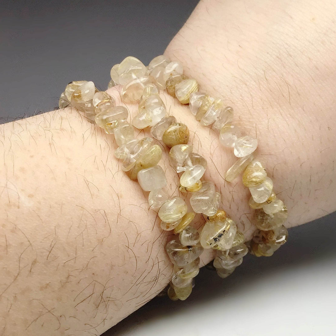 Rutilated Quartz Chip Beaded Bracelet - Rocks and Gems Canada
