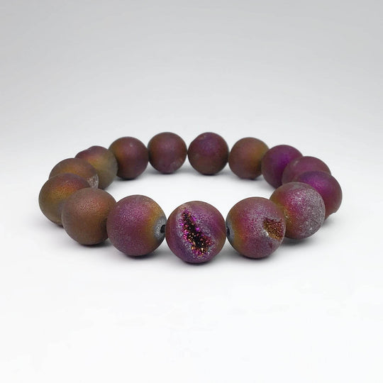 Druzy Matte Purple Beaded Bracelet - Rocks and Gems Canada