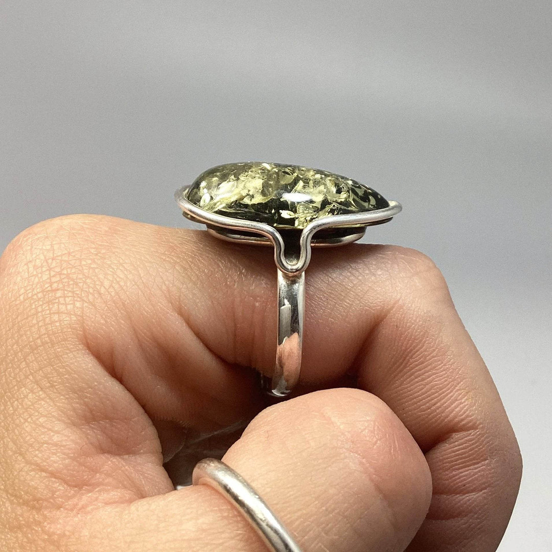 Green Amber Ring - Rocks and Gems Canada