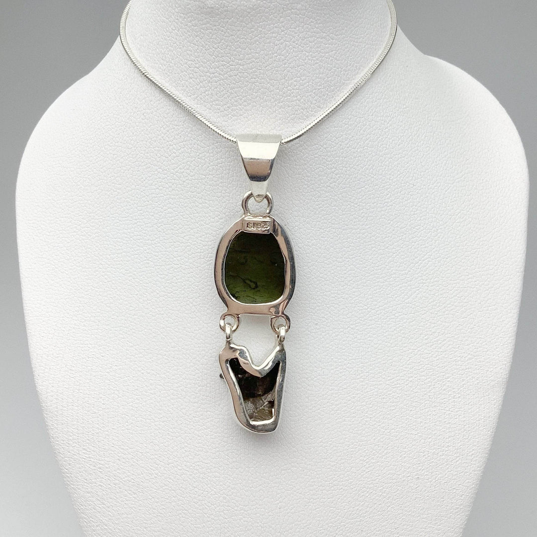 Moldavite with Campo Del Cielo Meteorite Pendant - Rocks and Gems Canada