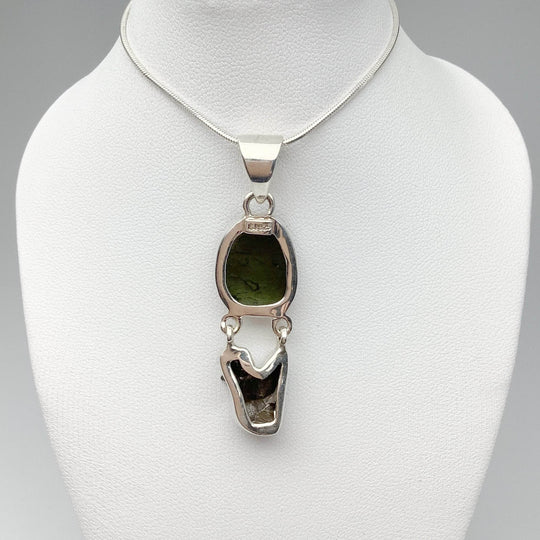 Moldavite with Campo Del Cielo Meteorite Pendant - Rocks and Gems Canada