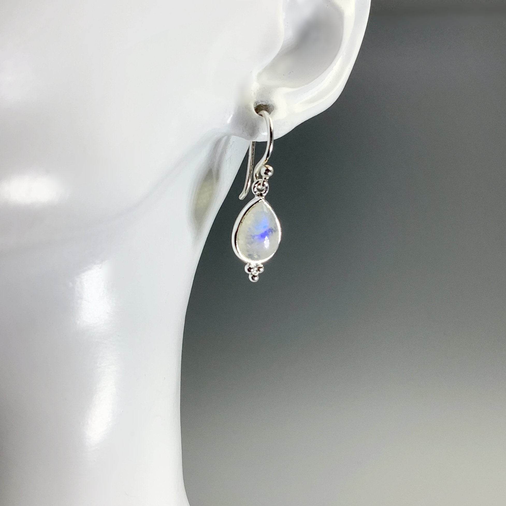 Rainbow Moonstone Dangle Earrings - Rocks and Gems Canada