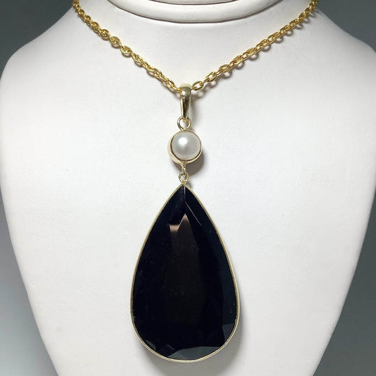 Faceted Black Onyx and Pearl Pendant - Rocks and Gems Canada