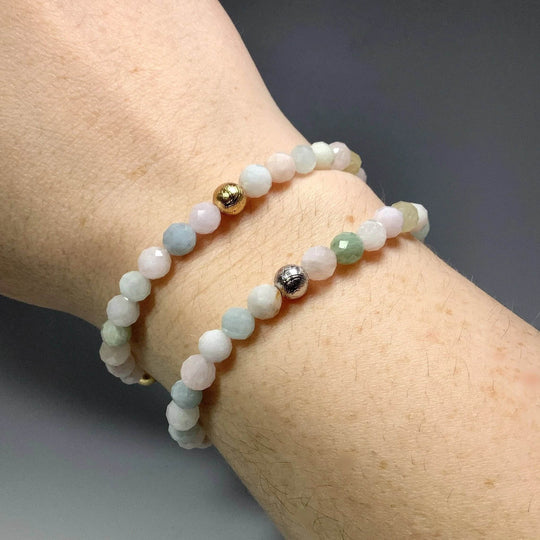 Faceted Morganite with Muonionalusta Meteorite Beaded Bracelet - 6mm - Rocks and Gems Canada