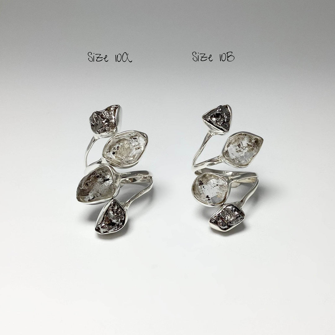 Campo Del Cielo Meteorite and Herkimer Diamond Adjustable Ring - Rocks and Gems Canada