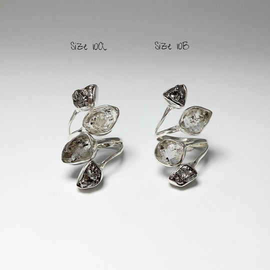 Campo Del Cielo Meteorite and Herkimer Diamond Adjustable Ring - Rocks and Gems Canada
