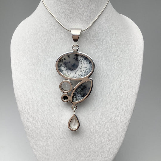 Dendritic Opal, Black Onyx and Clear Quartz Pendant - Rocks and Gems Canada