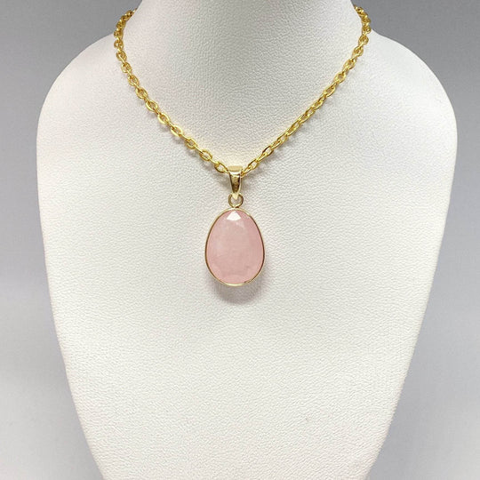 Rose Quartz Gold Finish Pendant - Rocks and Gems Canada