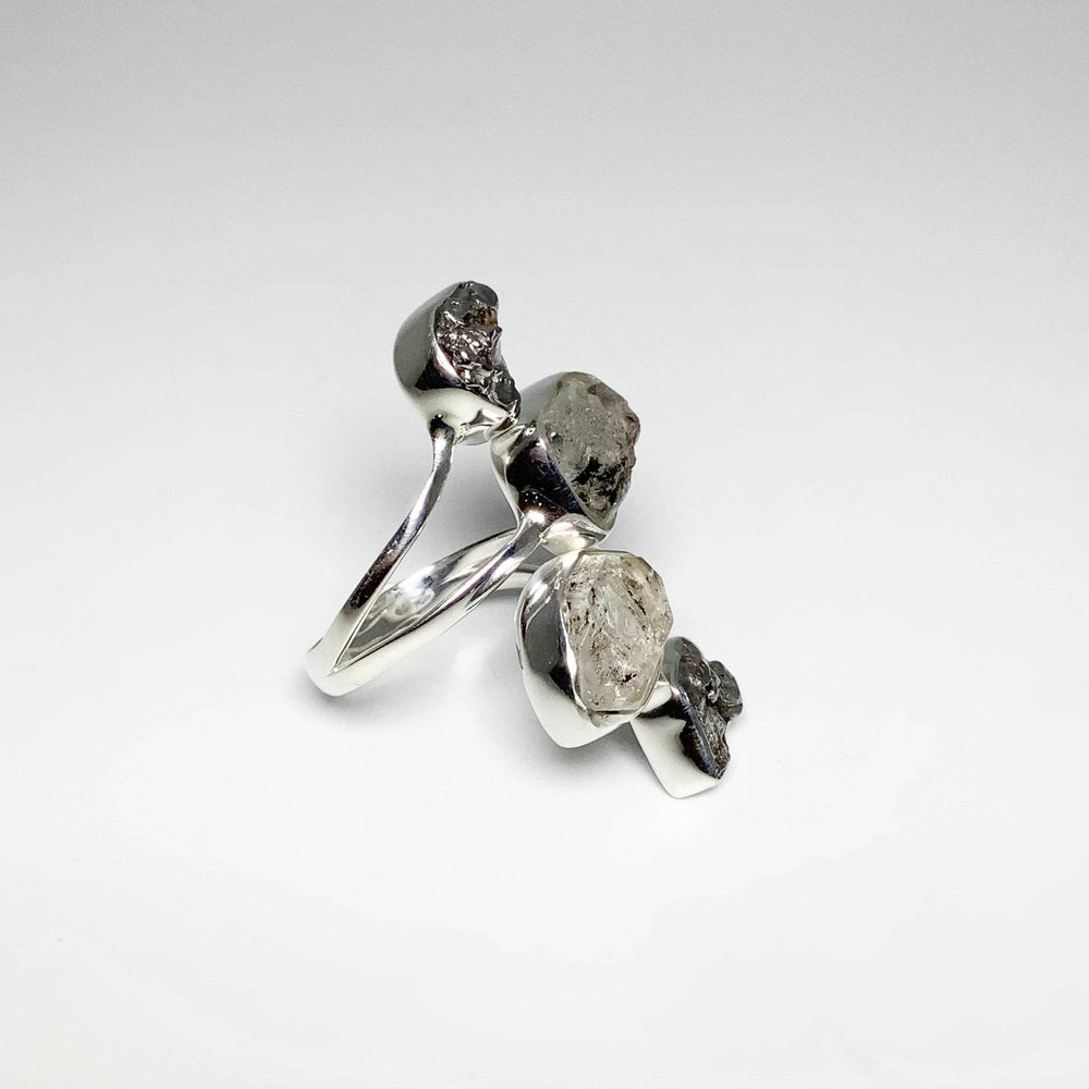 Campo Del Cielo Meteorite and Herkimer Diamond Adjustable Ring - Rocks and Gems Canada