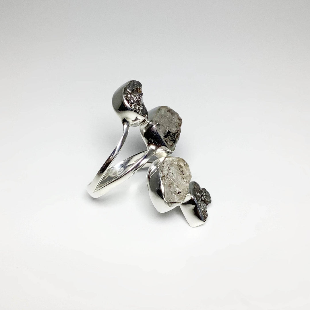 Campo Del Cielo Meteorite and Herkimer Diamond Adjustable Ring - Rocks and Gems Canada
