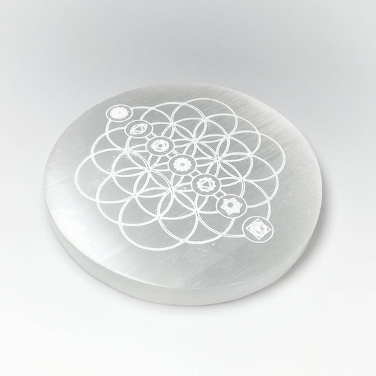 Selenite Round Chakra Charging Plate - Rocks and Gems Canada