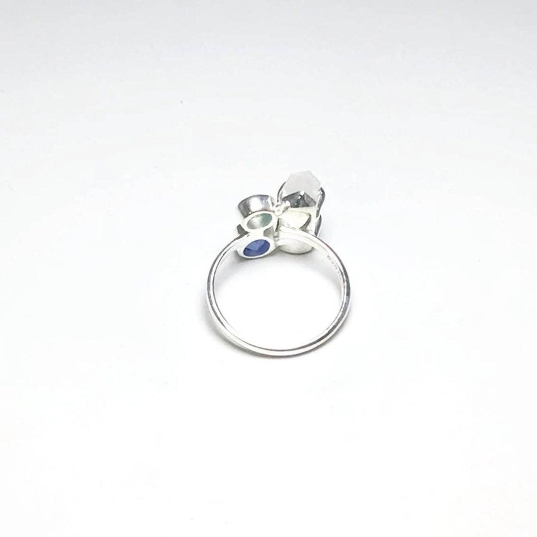 Quartz Point, Green Chalcedony and Blue Chalcedony Ring - Rocks and Gems Canada