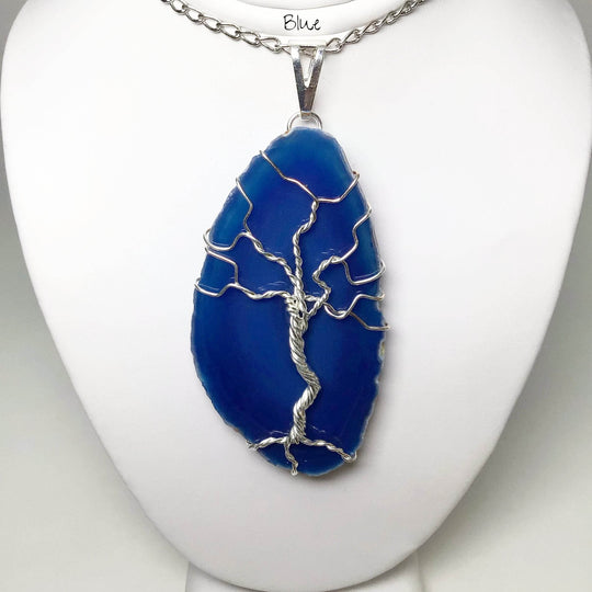 Tree of Life on Agate Slice Necklace - Silver Plated - Rocks and Gems Canada