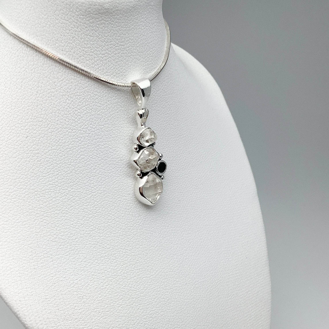 Herkimer Diamond and Black Onyx Pendant - Rocks and Gems Canada