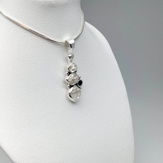 Herkimer Diamond and Black Onyx Pendant - Rocks and Gems Canada
